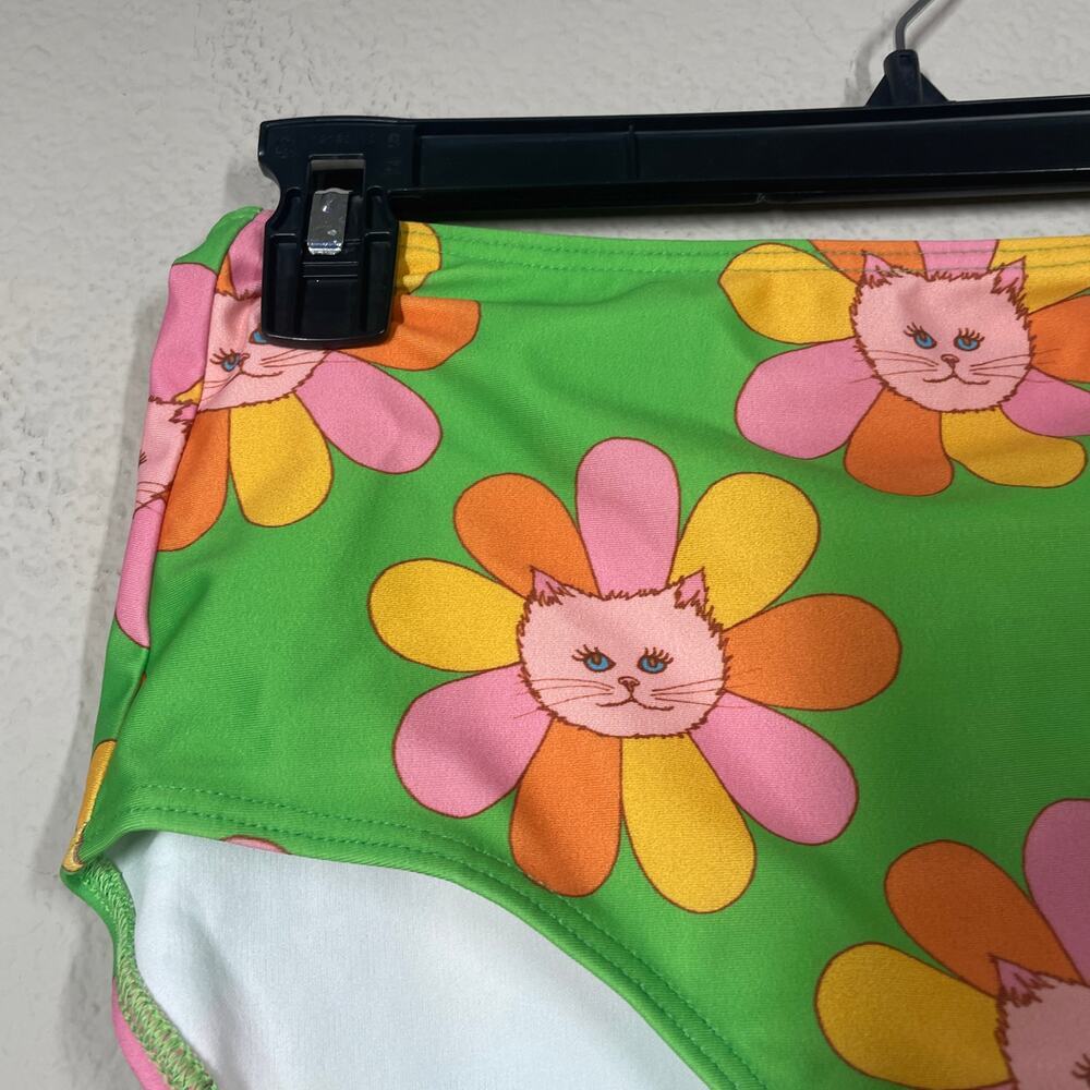 ModCloth Large Marisol Muro Sara High Waisted Bikini Bottom Green Floral Cat - Picture 4 of 8
